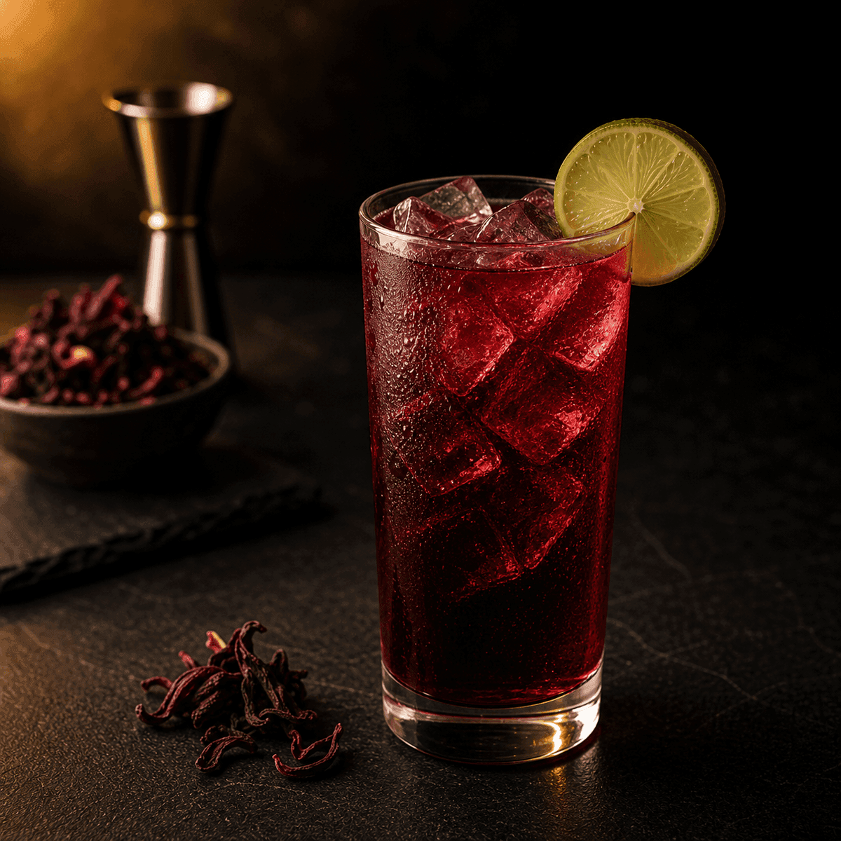 Agua fresca de jamaica in a tall glass