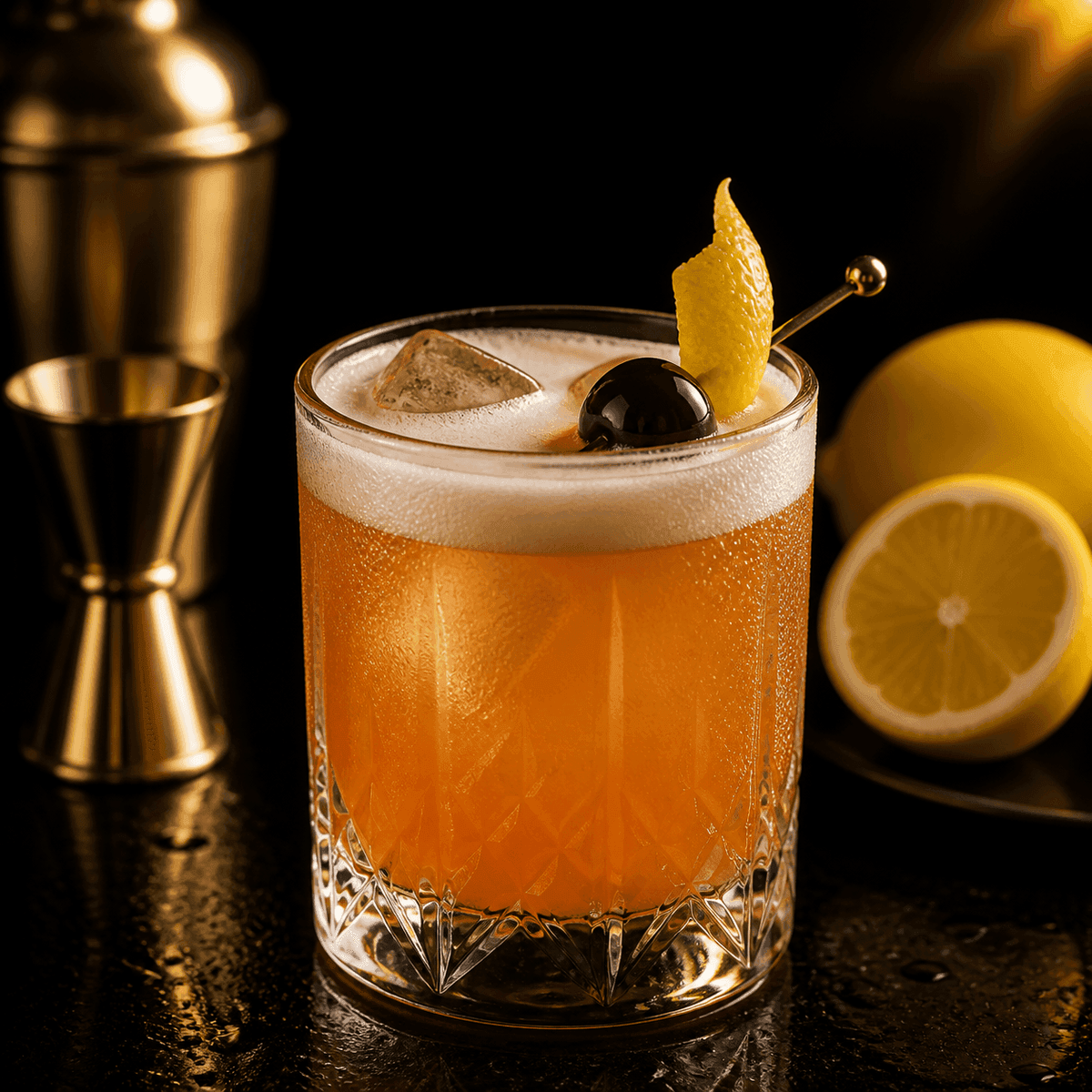 Amaretto sour with cherry garnish