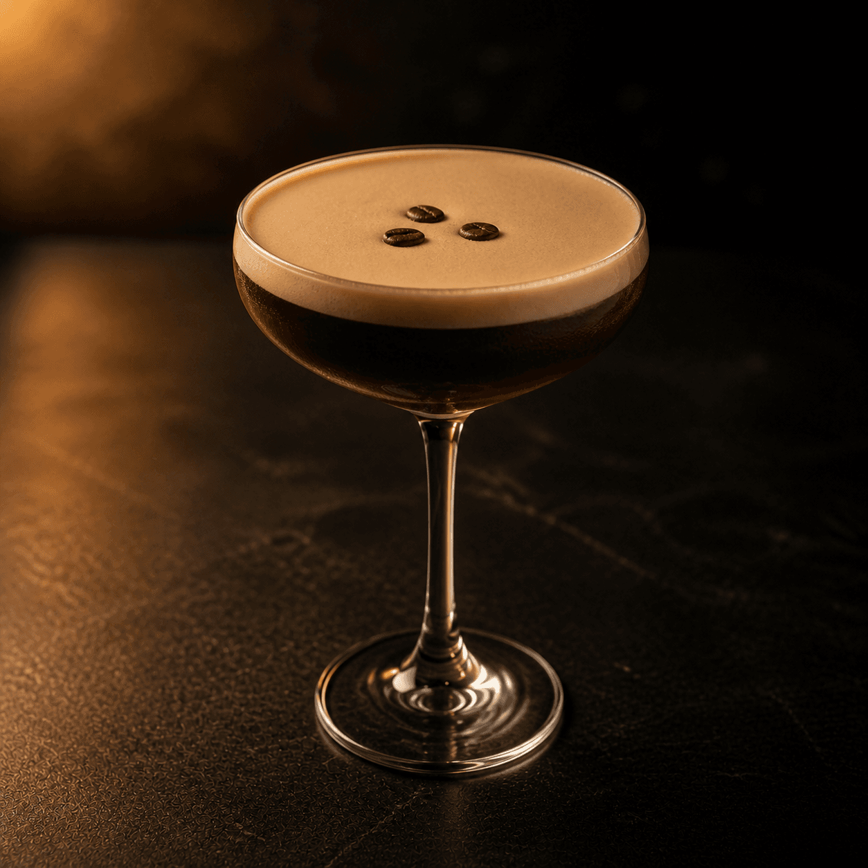 Espresso martini with three coffee beans on top